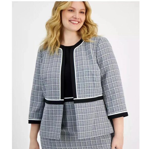 NWT Kasper Women’s  Open-Front Piped-Trim Tweed Jacket - Picture 5 of 9